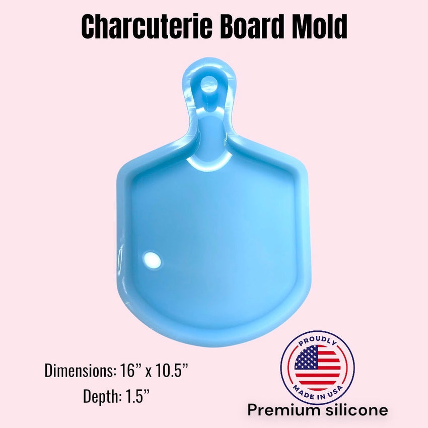An epoxy resin silicone mold that can be used many times over to make epoxy and wood charcuterie boards or cutting boards.