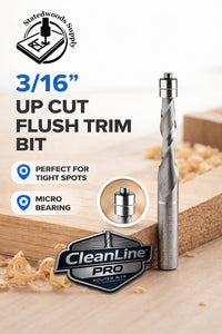 CleanLine Pro 3/16" Up-Cut Carbide Micro Bearing Flush Trim Router Bit
