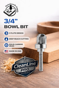 CleanLine Pro Solid Carbide 3/4" Diameter Deep Reach Bowl Router Bit