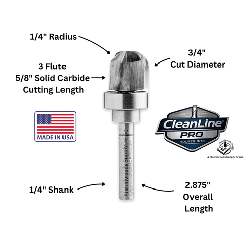 CleanLine Pro Solid Carbide 3/4" Diameter Deep Reach Bowl Router Bit