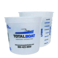Two plastic measuring cups with 'Total Boat' branding on a white background