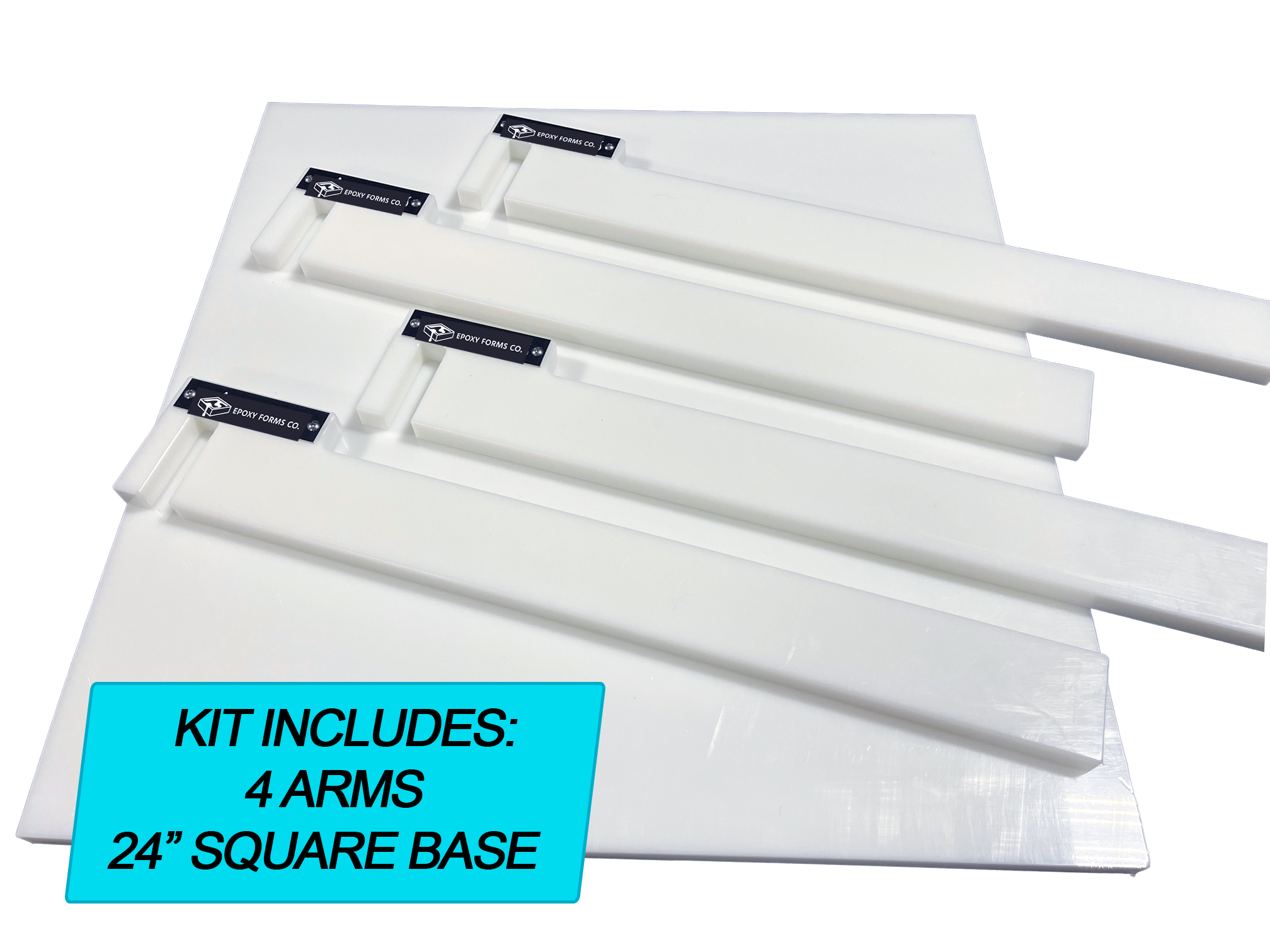 Contents of the Universal Epoxy Form Kit: four HDPE side walls and one HDPE base